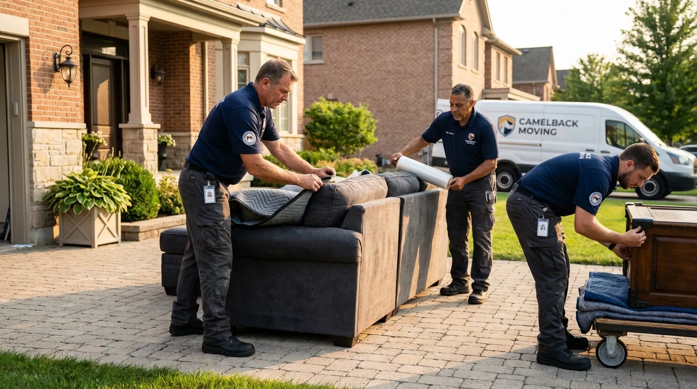 Large estate moving crew wrapping furniture in Gonzales, TX